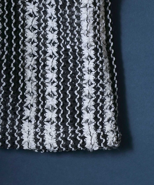 ANPAS(アンパス)の「Openwork knitting Stripe Lace Open Collar Shirt/ストライプレース オープンカラー 透かし編み 半袖 シャツ(シャツ/ブラウス・メンズ・チャコール/ホワイト・M/L)」の7枚目の写真