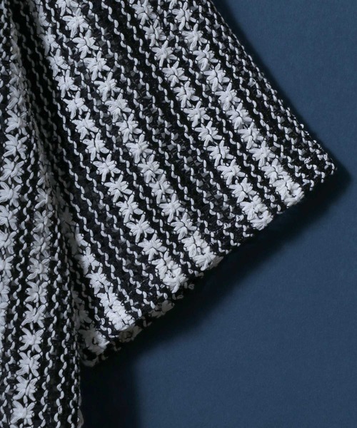 ANPAS(アンパス)の「Openwork knitting Stripe Lace Open Collar Shirt/ストライプレース オープンカラー 透かし編み 半袖 シャツ(シャツ/ブラウス・メンズ・チャコール/ホワイト・M/L)」の6枚目の写真