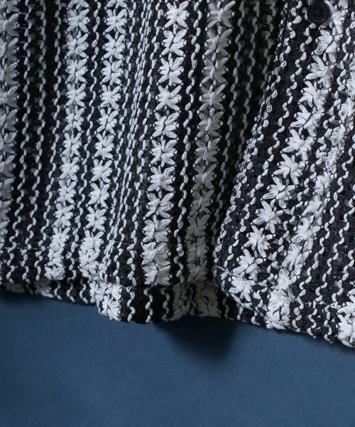 ANPAS(アンパス)の「Openwork knitting Stripe Lace Open Collar Shirt/ストライプレース オープンカラー 透かし編み 半袖 シャツ(シャツ/ブラウス・メンズ・チャコール/ホワイト・M/L)」の8枚目の写真