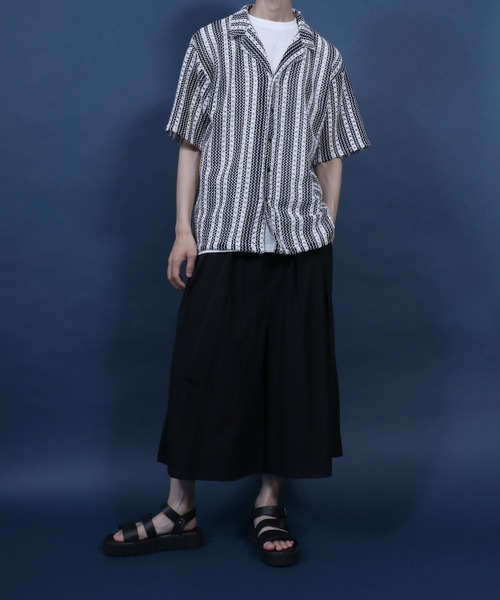 ANPAS(アンパス)の「Openwork knitting Stripe Lace Open Collar Shirt/ストライプレース オープンカラー 透かし編み 半袖 シャツ(シャツ/ブラウス・メンズ・チャコール/ホワイト・M/L)」の15枚目の写真