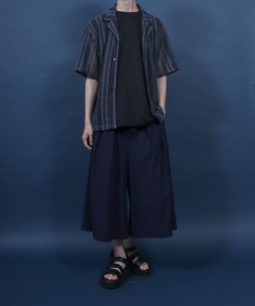 ANPAS(アンパス)の「Openwork knitting Stripe Lace Open Collar Shirt/ストライプレース オープンカラー 透かし編み 半袖 シャツ(シャツ/ブラウス・メンズ・チャコール/ホワイト・M/L)」の18枚目の写真
