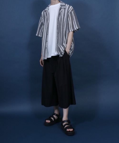 ANPAS(アンパス)の「Openwork knitting Stripe Lace Open Collar Shirt/ストライプレース オープンカラー 透かし編み 半袖 シャツ(シャツ/ブラウス・メンズ・チャコール/ホワイト・M/L)」の13枚目の写真