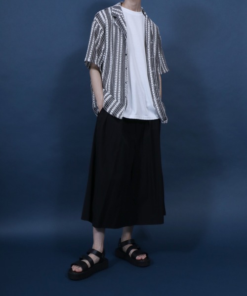 ANPAS(アンパス)の「Openwork knitting Stripe Lace Open Collar Shirt/ストライプレース オープンカラー 透かし編み 半袖 シャツ(シャツ/ブラウス・メンズ・チャコール/ホワイト・M/L)」の14枚目の写真