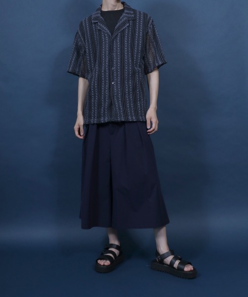 ANPAS(アンパス)の「Openwork knitting Stripe Lace Open Collar Shirt/ストライプレース オープンカラー 透かし編み 半袖 シャツ(シャツ/ブラウス・メンズ・チャコール/ホワイト・M/L)」の21枚目の写真