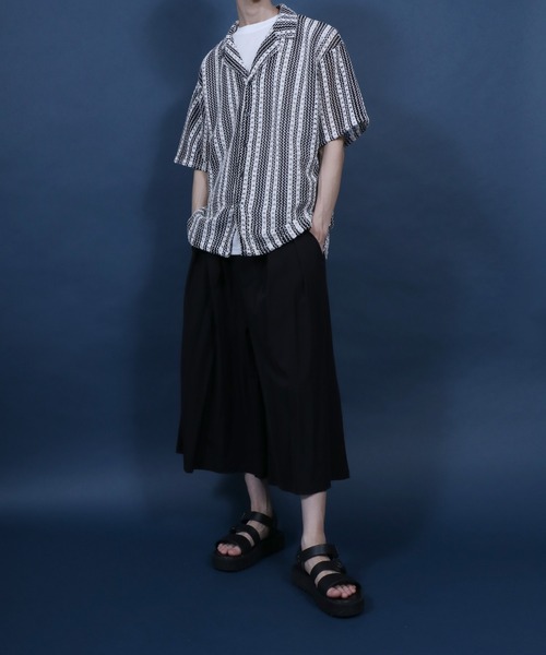ANPAS(アンパス)の「Openwork knitting Stripe Lace Open Collar Shirt/ストライプレース オープンカラー 透かし編み 半袖 シャツ(シャツ/ブラウス・メンズ・チャコール/ホワイト・M/L)」の16枚目の写真