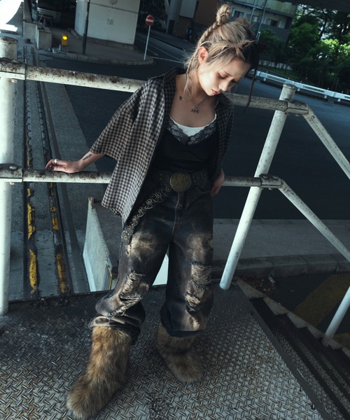 SHORT ROUND（ショートラウンド）の「SHORT ROUND/ブリーチチェックロゴシャツ（シャツ/ブラウス・メンズ・ブラック系その他2・MEDIUM/LARGE）」の8枚目の写真