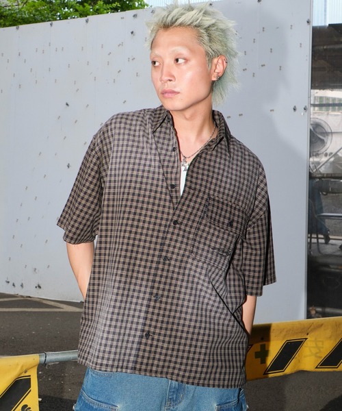 SHORT ROUND（ショートラウンド）の「SHORT ROUND/ブリーチチェックロゴシャツ（シャツ/ブラウス・メンズ・ブラック系その他2・MEDIUM/LARGE）」の19枚目の写真