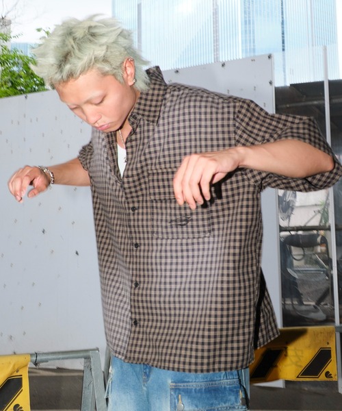 SHORT ROUND（ショートラウンド）の「SHORT ROUND/ブリーチチェックロゴシャツ（シャツ/ブラウス・メンズ・ブラック系その他2・MEDIUM/LARGE）」の21枚目の写真