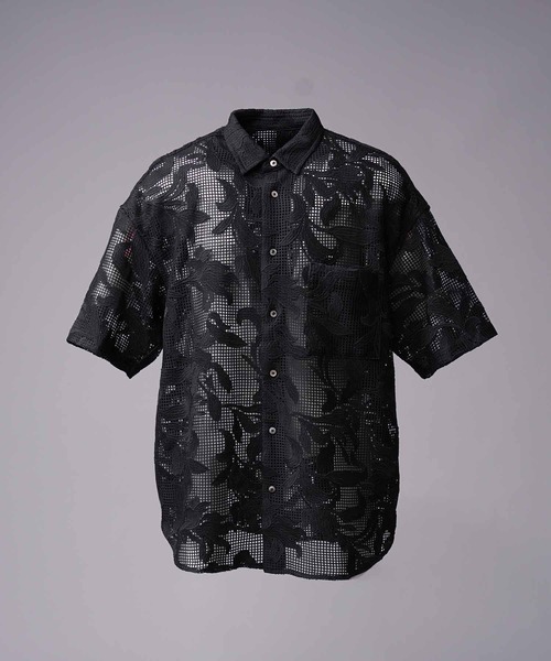 \ASM♥️様/専用 UNISEX》Mesh Flower Embroidery Prime-Over Short Sleeve Shirt
