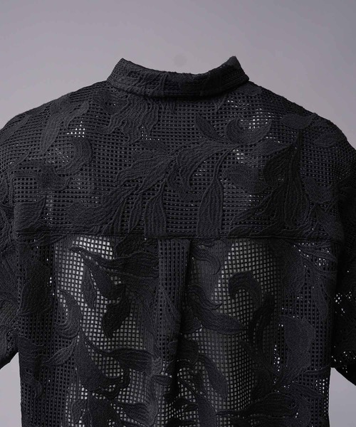 UNISEX》Mesh Flower Embroidery Prime-Over Short Sleeve Shirt
