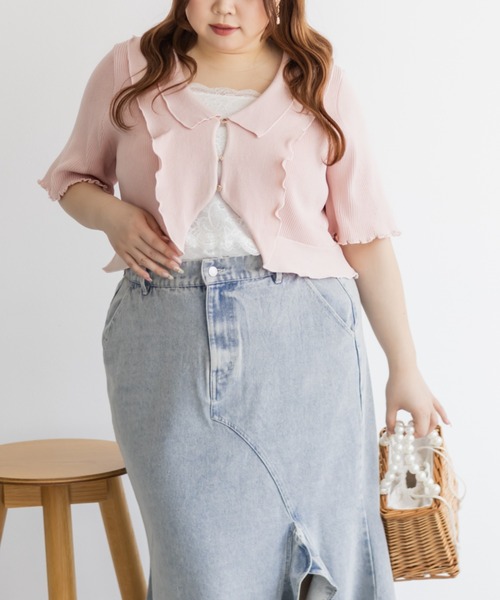 CLETTE(クレット)の「フリル衿ニットカーディガン(カーディガン/ボレロ・レディース・ピンク/オフホワイト/ブラック・LL/3L/4L)」の16枚目の写真