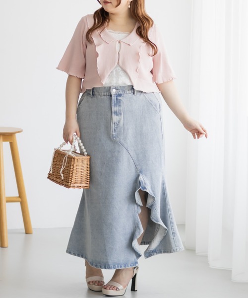 CLETTE(クレット)の「フリル衿ニットカーディガン(カーディガン/ボレロ・レディース・ピンク/オフホワイト/ブラック・LL/3L/4L)」の13枚目の写真