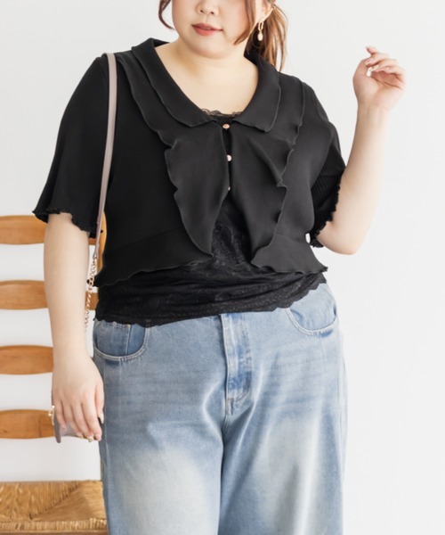 CLETTE(クレット)の「フリル衿ニットカーディガン(カーディガン/ボレロ・レディース・ピンク/オフホワイト/ブラック・LL/3L/4L)」の22枚目の写真