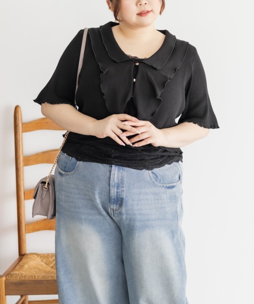 CLETTE(クレット)の「フリル衿ニットカーディガン(カーディガン/ボレロ・レディース・ピンク/オフホワイト/ブラック・LL/3L/4L)」の21枚目の写真
