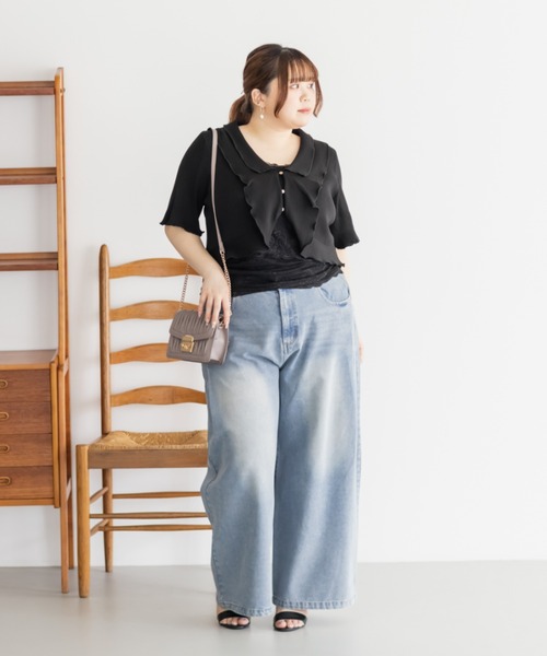 CLETTE(クレット)の「フリル衿ニットカーディガン(カーディガン/ボレロ・レディース・ピンク/オフホワイト/ブラック・LL/3L/4L)」の20枚目の写真