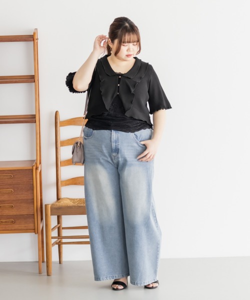 CLETTE(クレット)の「フリル衿ニットカーディガン(カーディガン/ボレロ・レディース・ピンク/オフホワイト/ブラック・LL/3L/4L)」の19枚目の写真