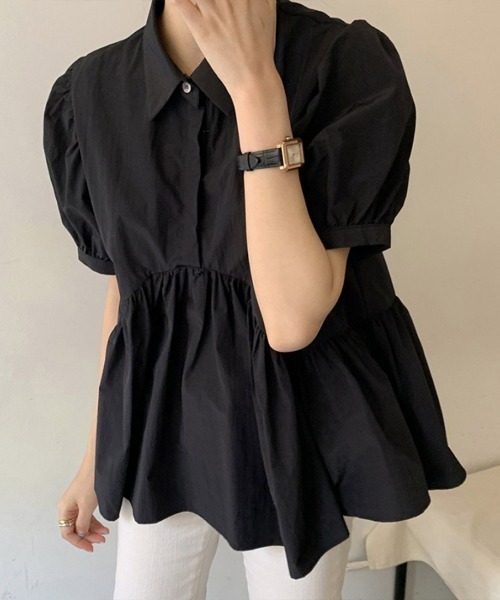 maison de LATIR(メゾンドラティール)の「レトロな大人可愛いパフスリーブペプラシャツ(シャツ/ブラウス・レディース・ホワイト/ブラック・FREE)」の10枚目の写真