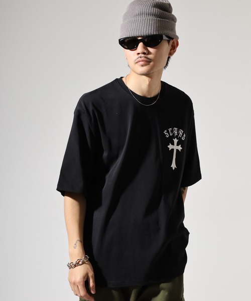 RE730(アールイーセブンサーティー)の「クロスアップリケ半袖Tシャツ(Tシャツ/カットソー・メンズ・ブラック×ブラック/ブラック×ホワイト/オフホワイト・L/M)」の16枚目の写真