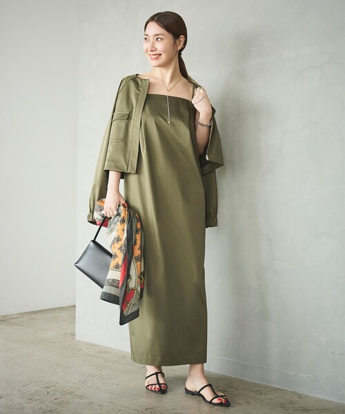 Demi-Luxe BEAMS（デミルクス ビームス）の「【1/15再値下げ】エディター東原妙子 × Demi-Luxe BEAMS / シャイニー キャミソール ワンピース（ワンピース・レディース・ネイビー/オリーブ・36/38）」の2枚目の写真