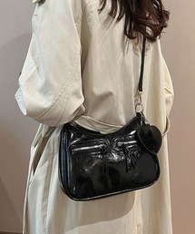 レザー調 ハート チャーム付き 2WAY ショルダーバッグ