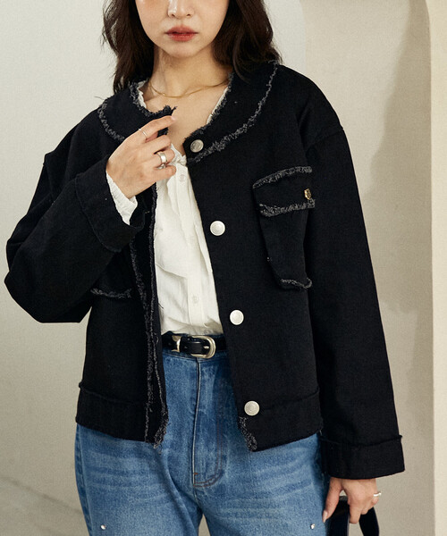 MARY QUANT × PUBLUX/マリークワント フラワーモチーフ釦 ノーカラー