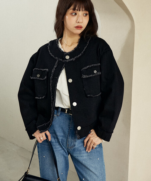 MARY QUANT × PUBLUX/マリークワント フラワーモチーフ釦 ノーカラー