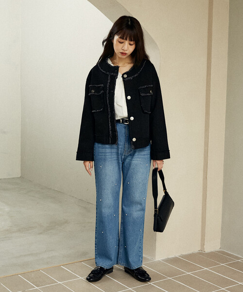 MARY QUANT × PUBLUX/マリークワント フラワーモチーフ釦 ノーカラー