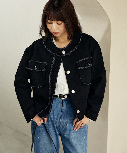 マリークワント　ジャケット MARY QUANT × PUBLUX/マリークワント フラワーモチーフ釦 ノーカラー