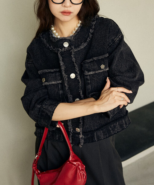 MARY QUANT × PUBLUX/マリークワント フラワーモチーフ釦 ノーカラー