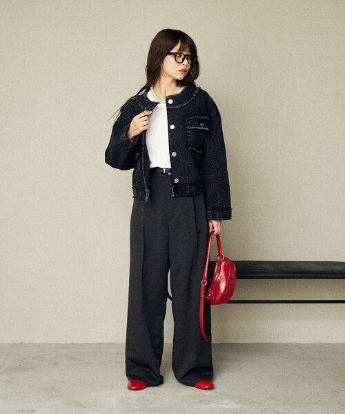 MARY QUANT × PUBLUX/マリークワント フラワーモチーフ釦 ノーカラー