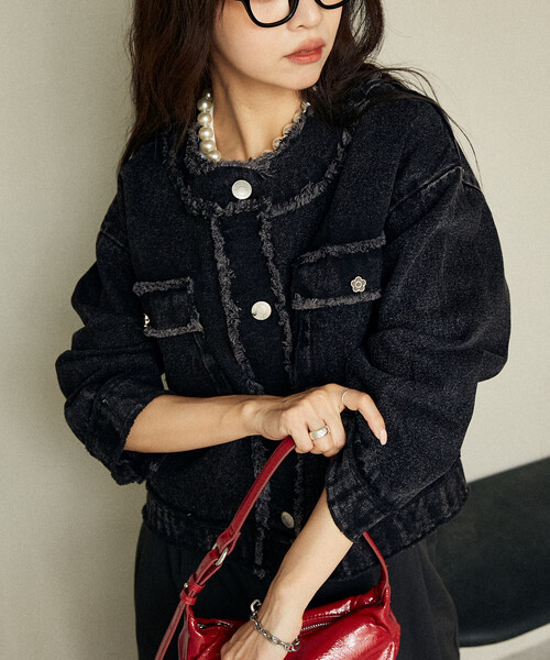 MARY QUANT × PUBLUX/マリークワント フラワーモチーフ釦 ノーカラー