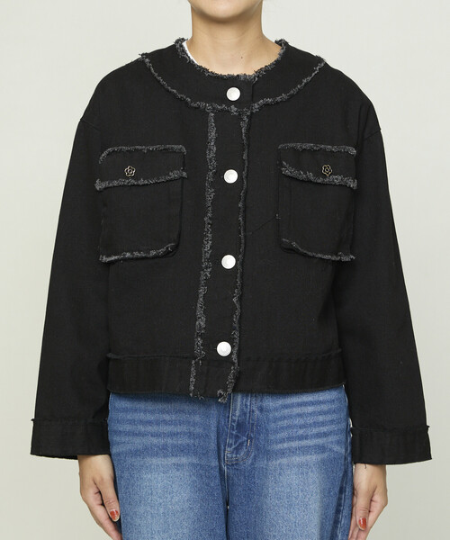 MARY QUANT × PUBLUX/マリークワント フラワーモチーフ釦 ノーカラー