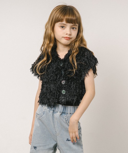 URBAN CHERRY(アーバンチェリー)の「エンジェルフェザークロップドカーディガン(Tシャツ/カットソー・キッズ・アイボリー/ブラック/ブルー・110cm/120cm/130cm/140cm/150cm)」の5枚目の写真