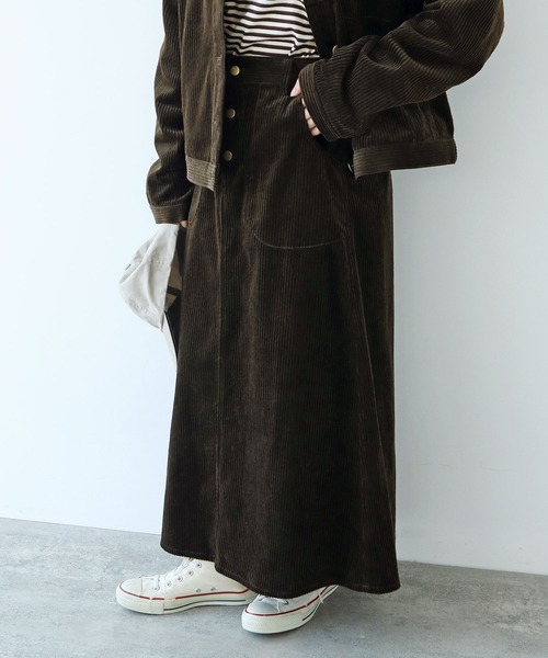 PAR ICI(パーリッシィ)の「6Wコーデュロイ パッチポケットロングスカート(スカート・レディース・カーキ/ピンク/マスタード・FREE)」の2枚目の写真
