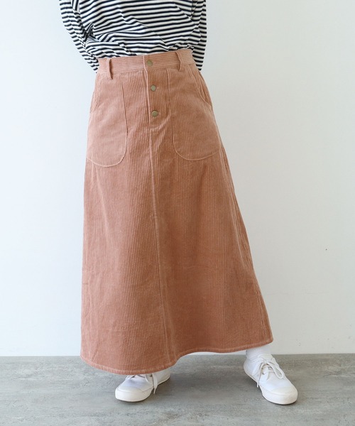 PAR ICI(パーリッシィ)の「6Wコーデュロイ パッチポケットロングスカート(スカート・レディース・カーキ/ピンク/マスタード・FREE)」の3枚目の写真