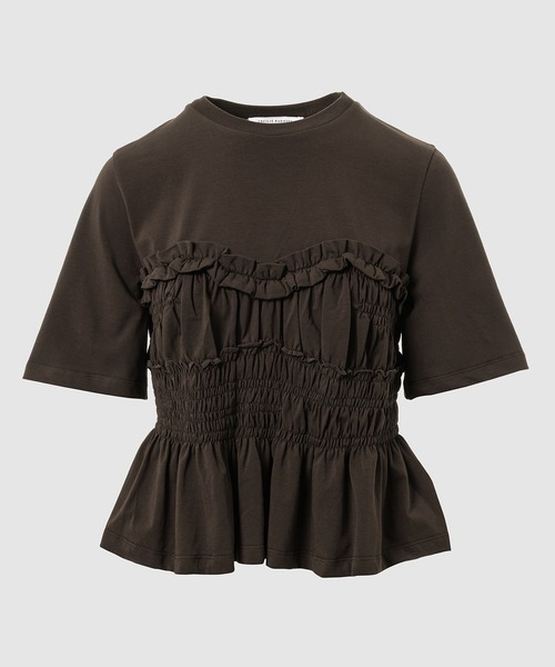 セシリーバンセンSHORT SLEEVE SMOCK T SHORT SLEEVE SMOCK T-SHIRT WITH RUFFLE DETAILS（Tシャツ
