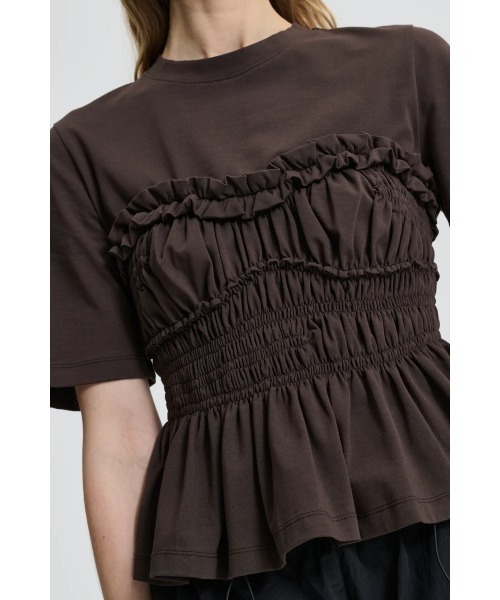 SHORT SLEEVE SMOCK T-SHIRT WITH RUFFLE DETAILS（Tシャツ/カットソー