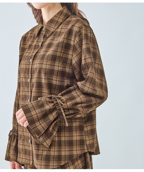 PEACH JOHN（ピーチジョン）の「チェックギャザーフレアスリーブシャツ（シャツ/ブラウス・レディース・ブラック/ブラウン・ONE SIZE）」の15枚目の写真