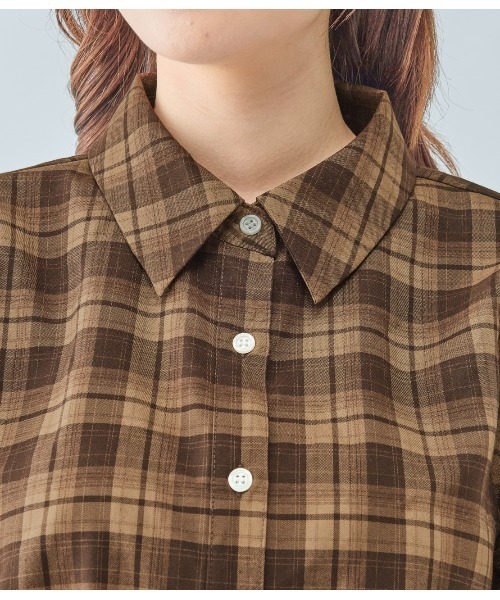 PEACH JOHN（ピーチジョン）の「チェックギャザーフレアスリーブシャツ（シャツ/ブラウス・レディース・ブラック/ブラウン・ONE SIZE）」の22枚目の写真