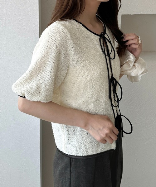 apres jour clair(アプレジュールクレア)の「【apres jour clair】カットシャギーリボンカーディガン(Tシャツ/カットソー・レディース・ベージュ/アイボリー・フリー/X-LARGE)」の5枚目の写真