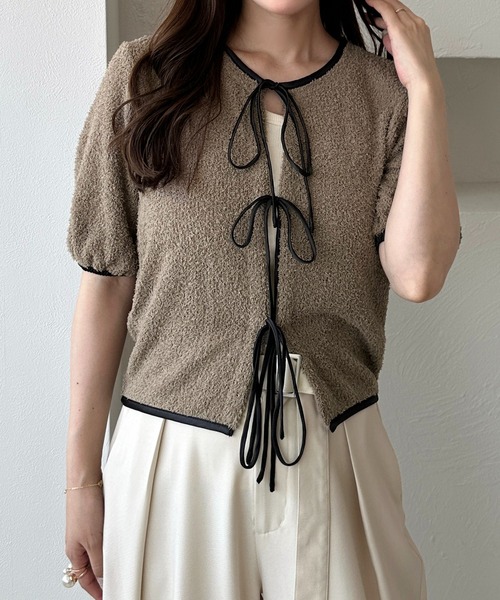 apres jour clair(アプレジュールクレア)の「【apres jour clair】カットシャギーリボンカーディガン(Tシャツ/カットソー・レディース・ベージュ/アイボリー・フリー/X-LARGE)」の12枚目の写真