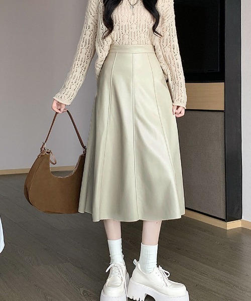 shoppinggo(ショッピングゴー)の「レザースカート レディース PUスカート ハイウエスト ロング Aラインスカート ギャザースカート(スカート・レディース・ブラック/ブラウン/ベージュ・M)」の3枚目の写真