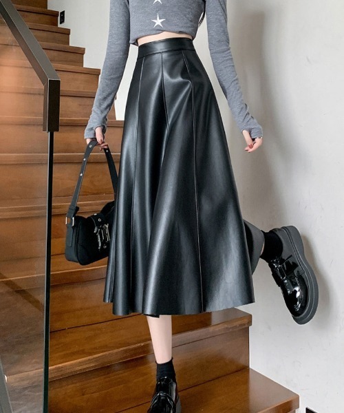 shoppinggo(ショッピングゴー)の「レザースカート レディース PUスカート ハイウエスト ロング Aラインスカート ギャザースカート(スカート・レディース・ブラック/ブラウン/ベージュ・M)」の10枚目の写真