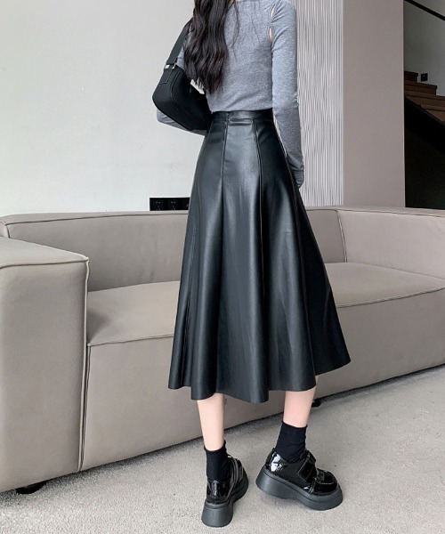 shoppinggo(ショッピングゴー)の「レザースカート レディース PUスカート ハイウエスト ロング Aラインスカート ギャザースカート(スカート・レディース・ブラック/ブラウン/ベージュ・M)」の12枚目の写真