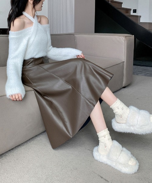 shoppinggo(ショッピングゴー)の「レザースカート レディース PUスカート ハイウエスト ロング Aラインスカート ギャザースカート(スカート・レディース・ブラック/ブラウン/ベージュ・M)」の16枚目の写真