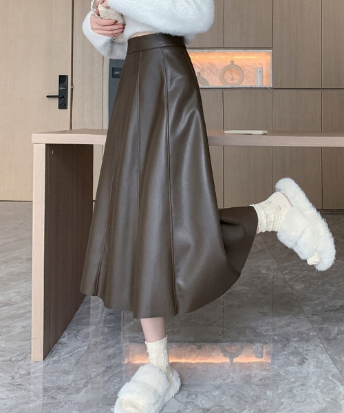 shoppinggo(ショッピングゴー)の「レザースカート レディース PUスカート ハイウエスト ロング Aラインスカート ギャザースカート(スカート・レディース・ブラック/ブラウン/ベージュ・M)」の17枚目の写真