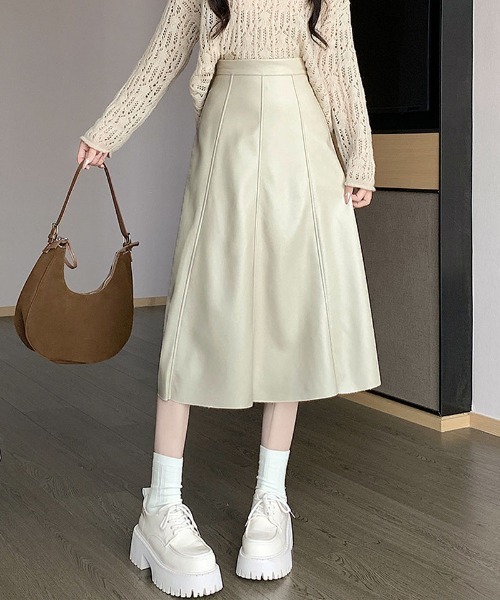 shoppinggo(ショッピングゴー)の「レザースカート レディース PUスカート ハイウエスト ロング Aラインスカート ギャザースカート(スカート・レディース・ブラック/ブラウン/ベージュ・M)」の18枚目の写真