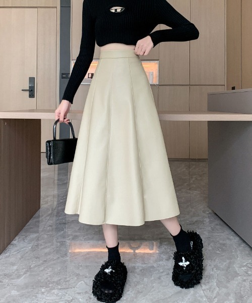 shoppinggo(ショッピングゴー)の「レザースカート レディース PUスカート ハイウエスト ロング Aラインスカート ギャザースカート(スカート・レディース・ブラック/ブラウン/ベージュ・M)」の19枚目の写真