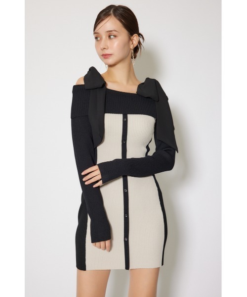 rienda(リエンダ)の「バイカラーオフショルリボンニットミニワンピース 秋服 冬服(ワンピース・レディース・ベージュ/ブルー/レッド・FREE)」の13枚目の写真
