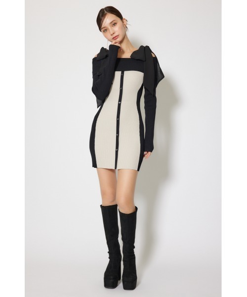 rienda(リエンダ)の「バイカラーオフショルリボンニットミニワンピース 秋服 冬服(ワンピース・レディース・ベージュ/ブルー/レッド・FREE)」の16枚目の写真